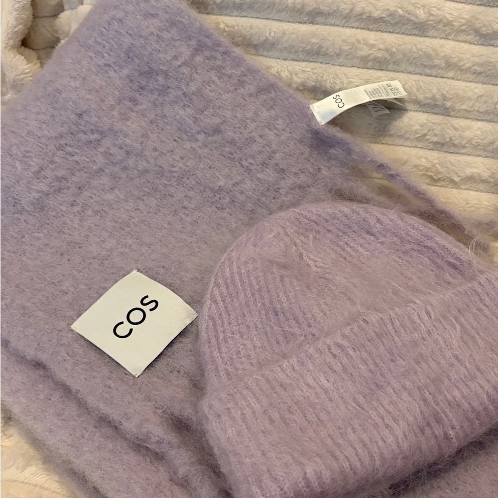 COS mohair Lavender Knit Hat and scarf set
